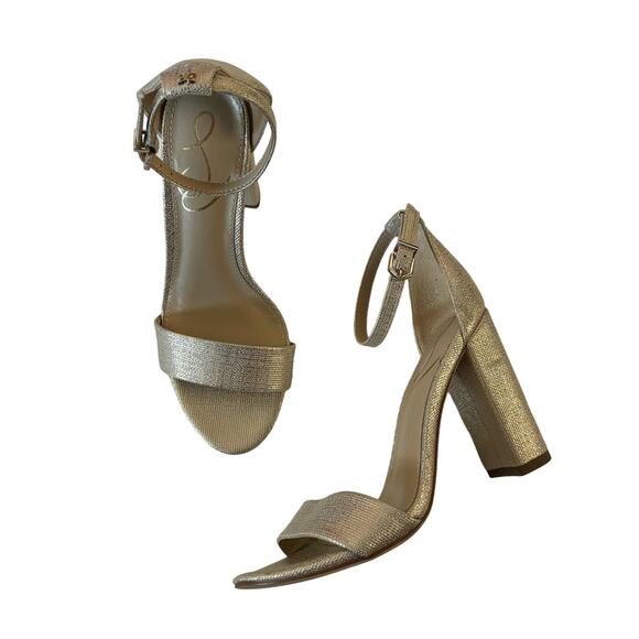 Sam Edelman Yaro Jute Gold Metallic Ankle Strap Heel Sandals Size 5 - Picture 1 of 8